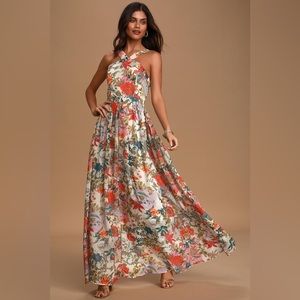 Lulus NWT Lilja Cream Floral Print Maxi Dress